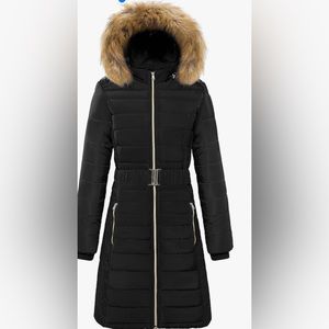 wantdo Women's Long Winter Coat Hooded Puffer Coat Warm Waterproof Jackets szM